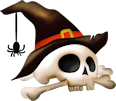 Halloween_Skull_with_Bone_and_Witch_Hat_Clipart